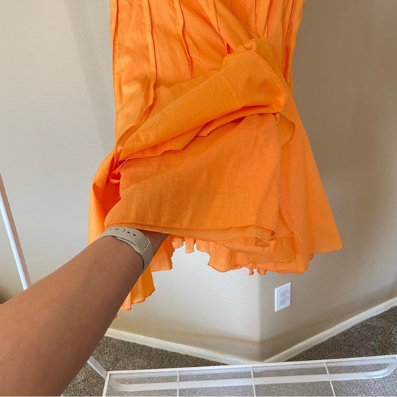 Bright Orange Pleated A Line Skirt - Picture 6 of 7